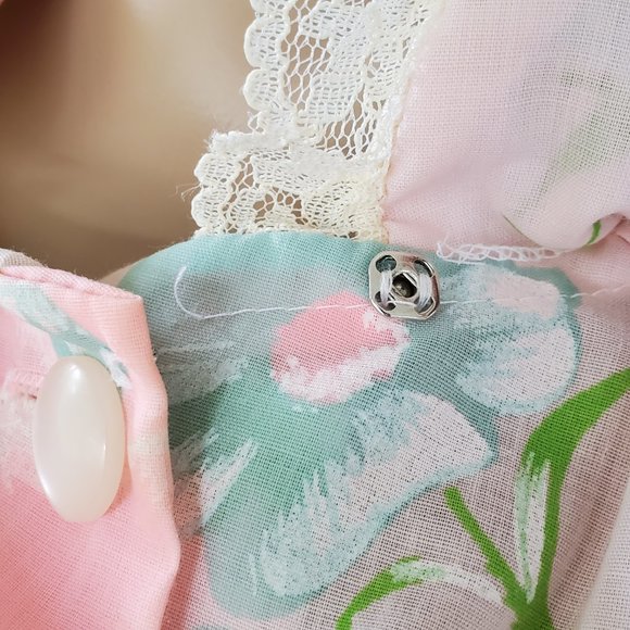 Vintage Pink Floral Patio House Lounge Dress Women's Small Pockets Button USA - Picture 9 of 14
